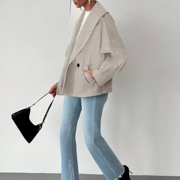 Khaki Casual Women's Elegant Lapel Versatile Coat - Picture 5 of 7